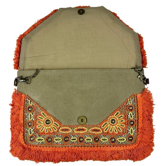 Boho Orange Summer Sequins Clutch Bag Purse Hand Bag - Picture 5 of 9